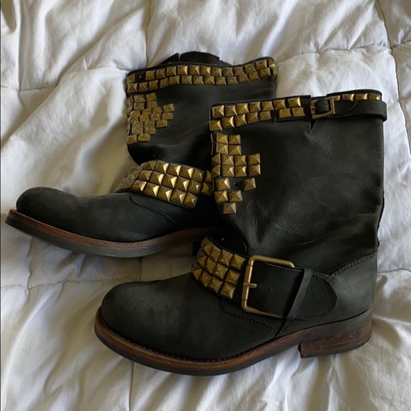 black boots gold studs